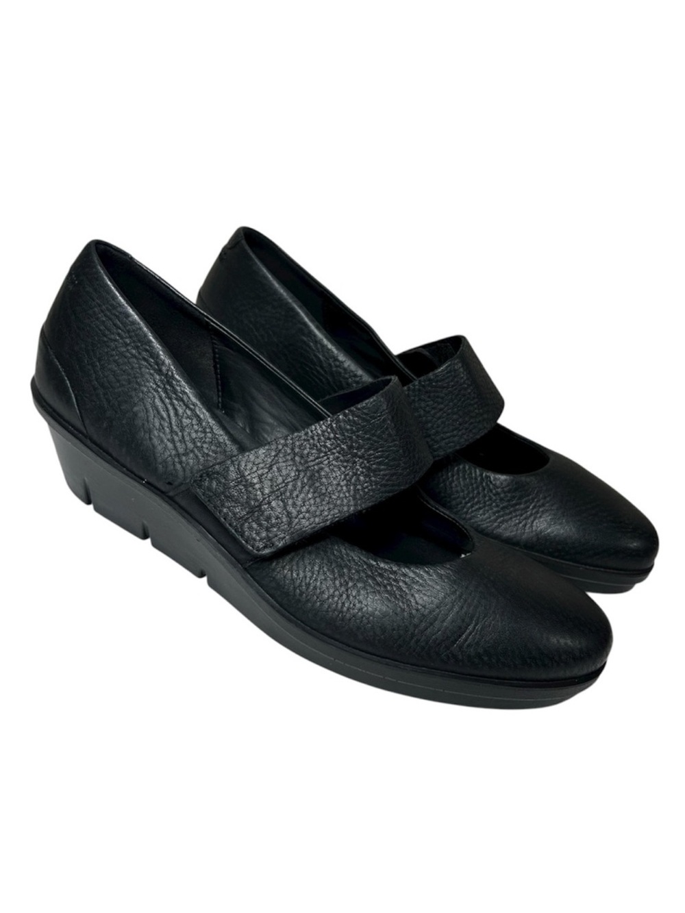 Ecco Women's Skyler 45 Soft Pebble Leather Black Wedge Mary Jane Pumps 40/9